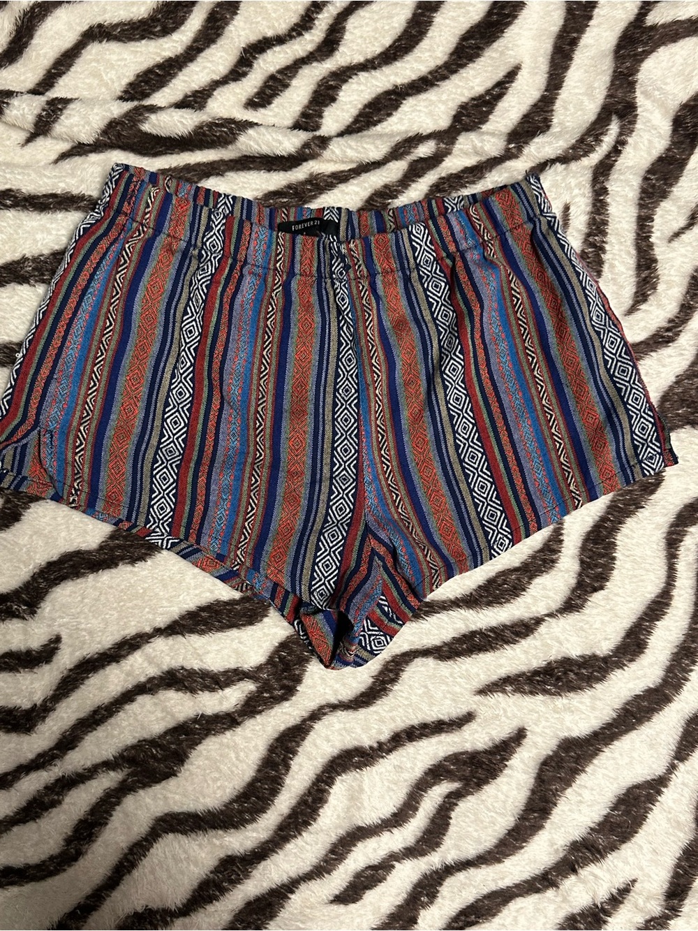 Forever 21 Multicolor Striped Tribal Print Shorts - Blue, Red, White